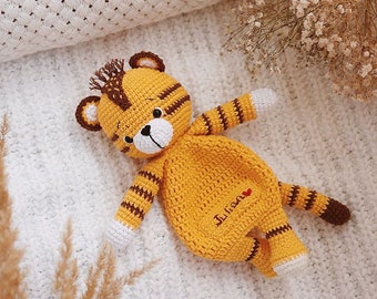 Tiger lovey security blanket cuddler baby toy Personalized doydou comfort blanket Baby shower gift safari stuffed animal toy Comforter