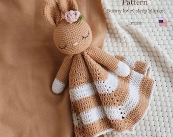 Bunny lovey crochet pattern, Rabbit security blanket amigurumi, Baby comforter toy easy lovey pattern PDF gift