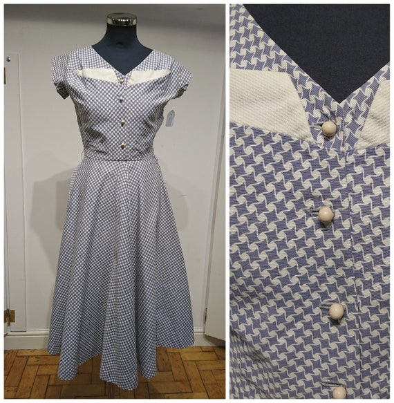 Horrockses Grey & White Houndstooth MIdi Dress Sz