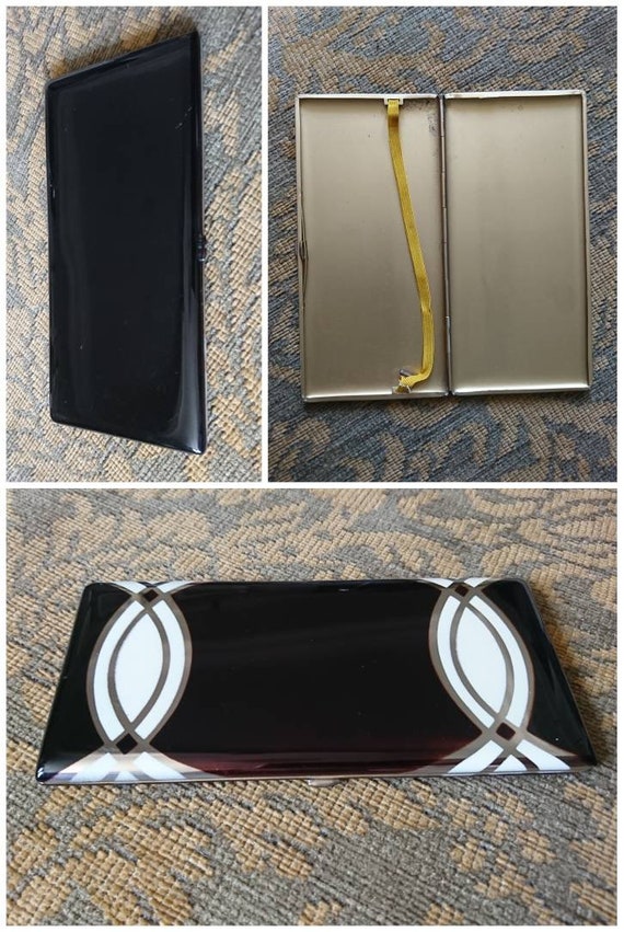 1930s Vintage Black / Cream & Silver Metal Art Dec