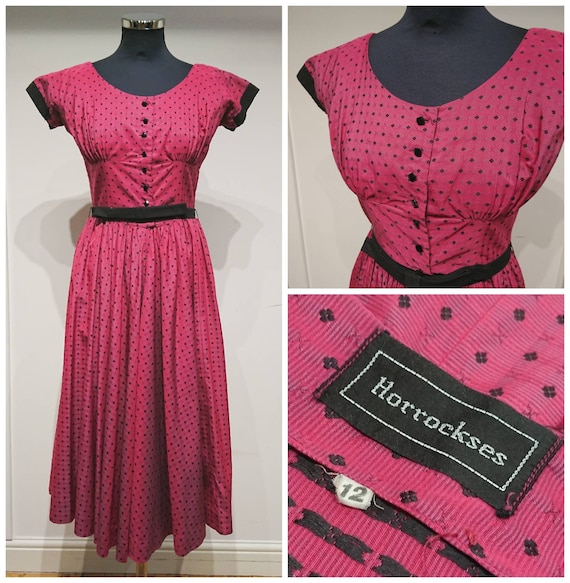 Vintage 50's Horrockses Pink Dress UK Sz 8