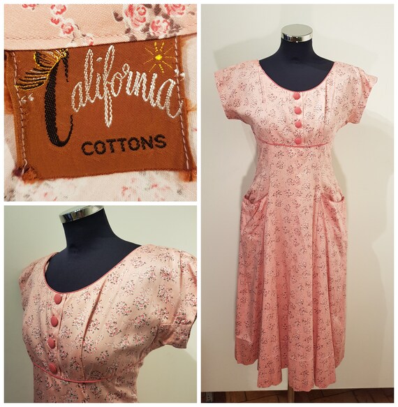 California Cottons 1950s Empire Line Cotton Floral