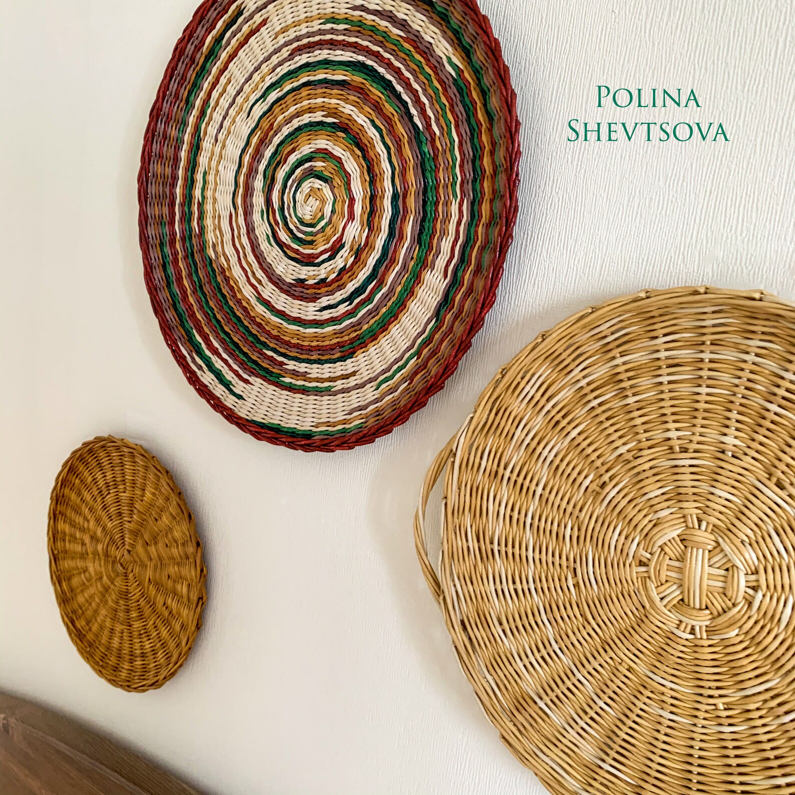 Set of 3 Wall Plates Round Wicker Baskets for Decor Wall Plate Etsy