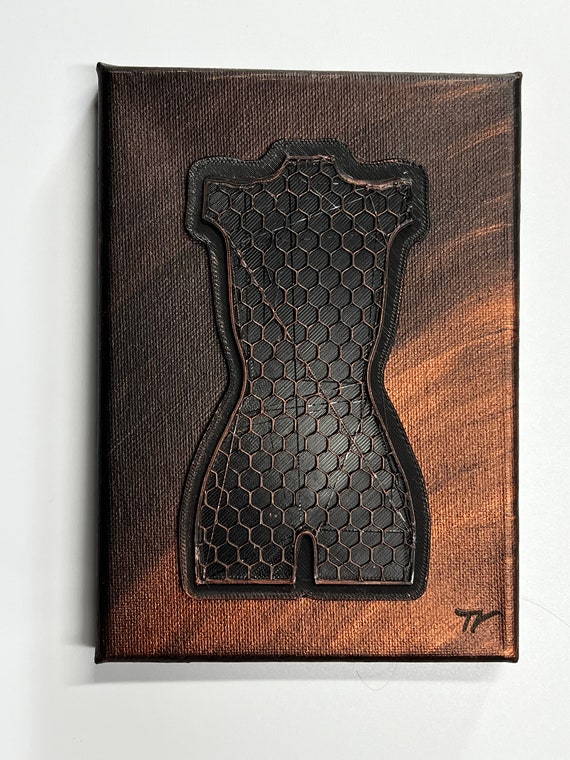 3D Printed Black / Copper Female Body Canvas Art 5x7  One of a kind Mis-Print Base Plate