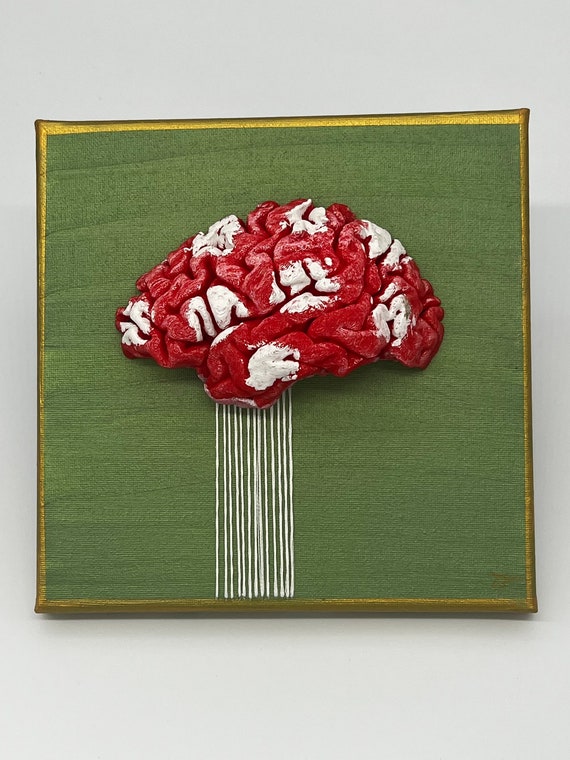 3D Printed Mushroom Brain with Embordered Stem Canvas Art 8x8