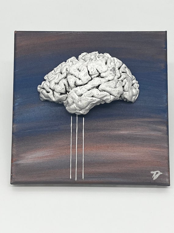 3D Printed Brain with Embordered Stem Canvas Art 8x8