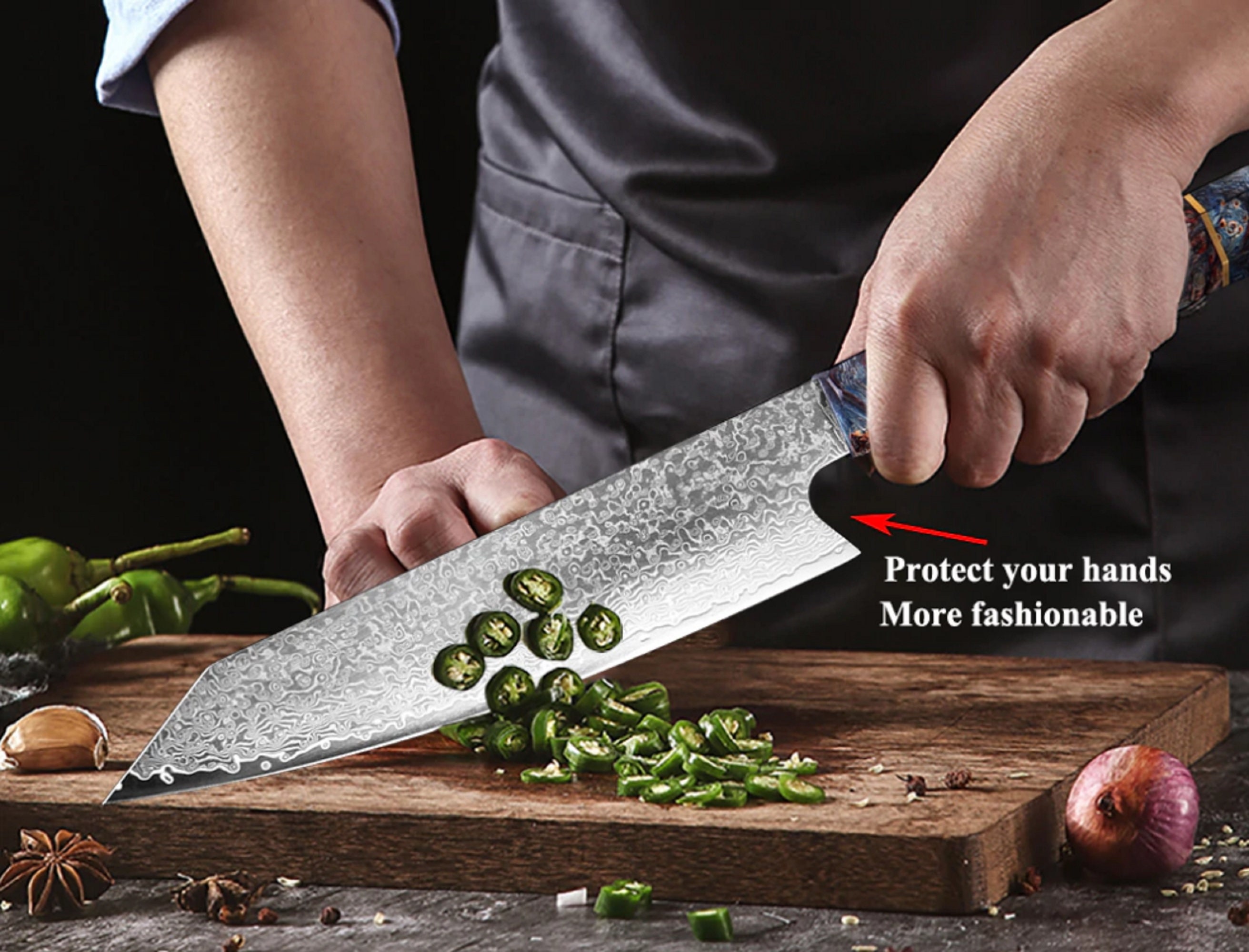 Chef's Nakiri Knife 67 Layers Japanese Damascus Steel Etsy