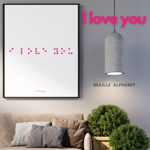 Je t'aime en alphabet braille - Une oeuvre d'art murale avec un message significatif, impression numérique, affiche en ligne pour la Saint-Valentin