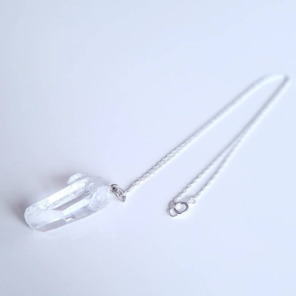 Sterling Silver Raw Clear Quartz Necklace