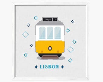 Lisbon Elevator Cross Stitch Pattern: Portugal Embroidery (PDF Pattern)