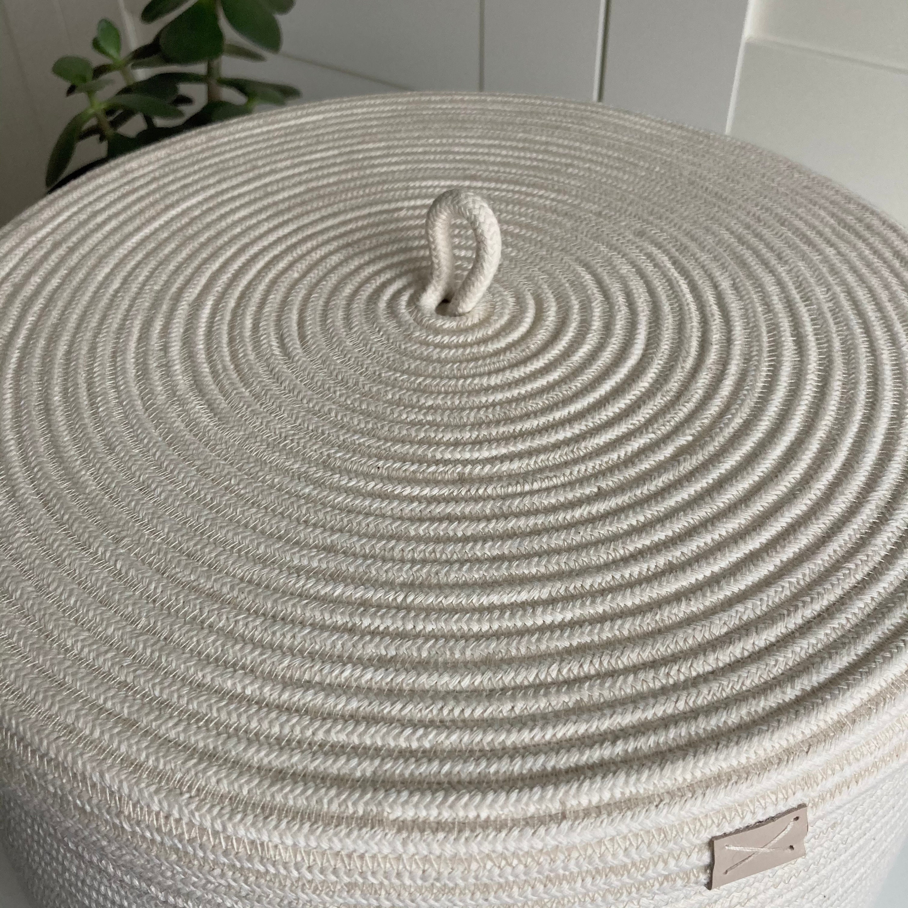White laundry hamper Rope basket with lid Etsy