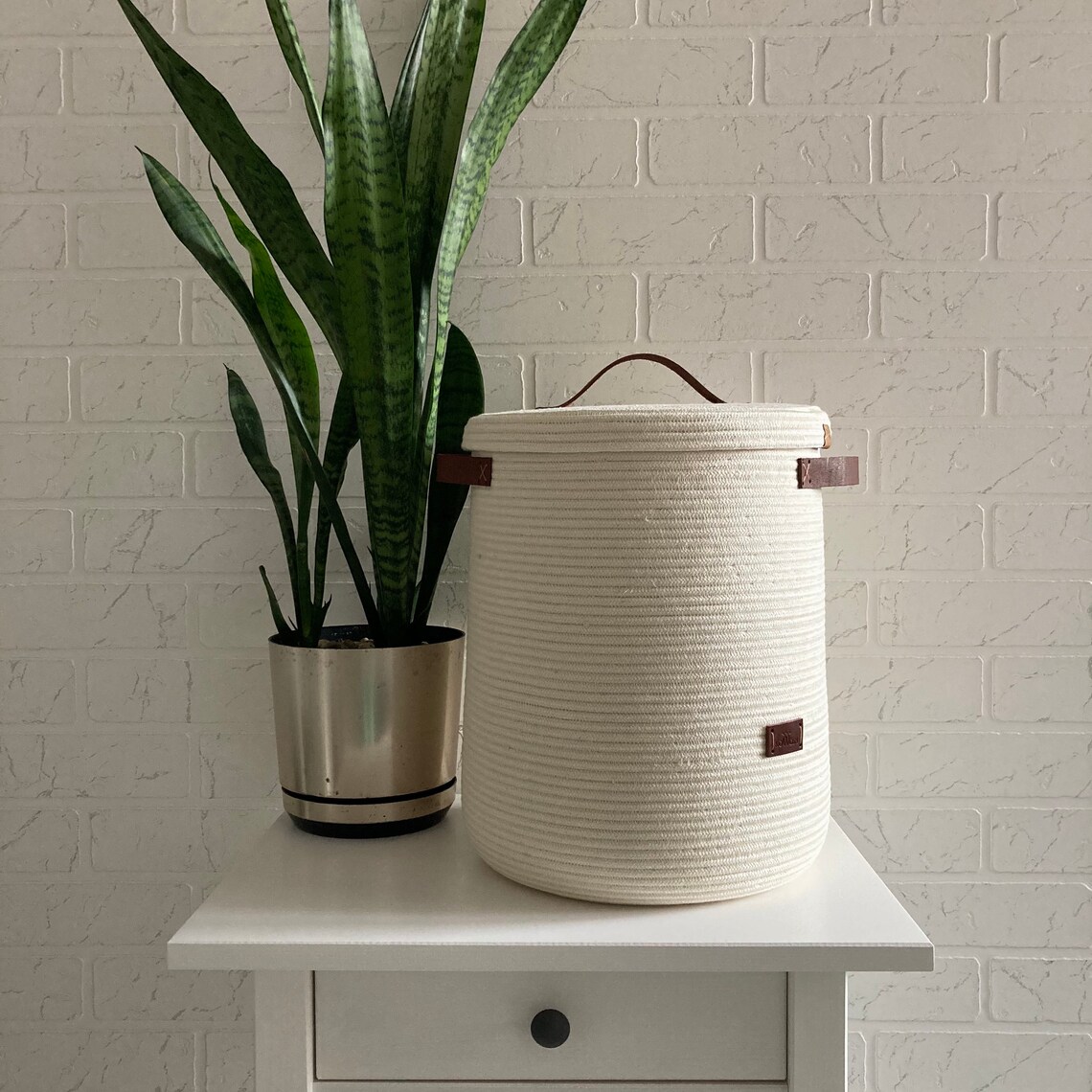 Rope Laundry Basket With Lid White Basket With Handle Cozy Etsy