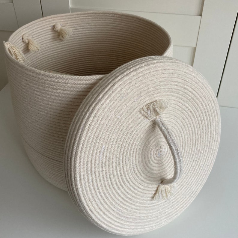 Blanket basket with lid White rope basket Etsy