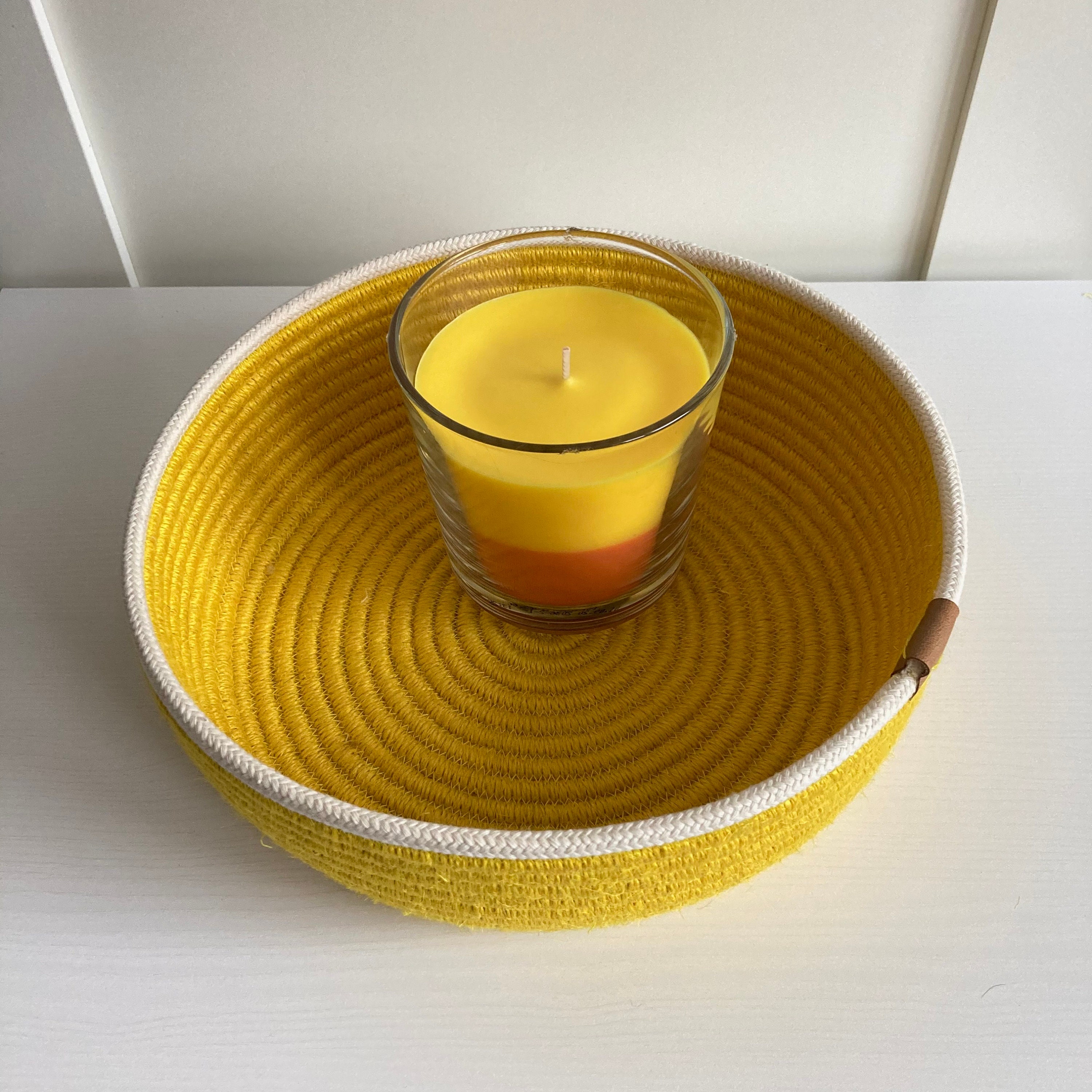 Yellow Rope Basket With Lid White Yellow Basket Etsy