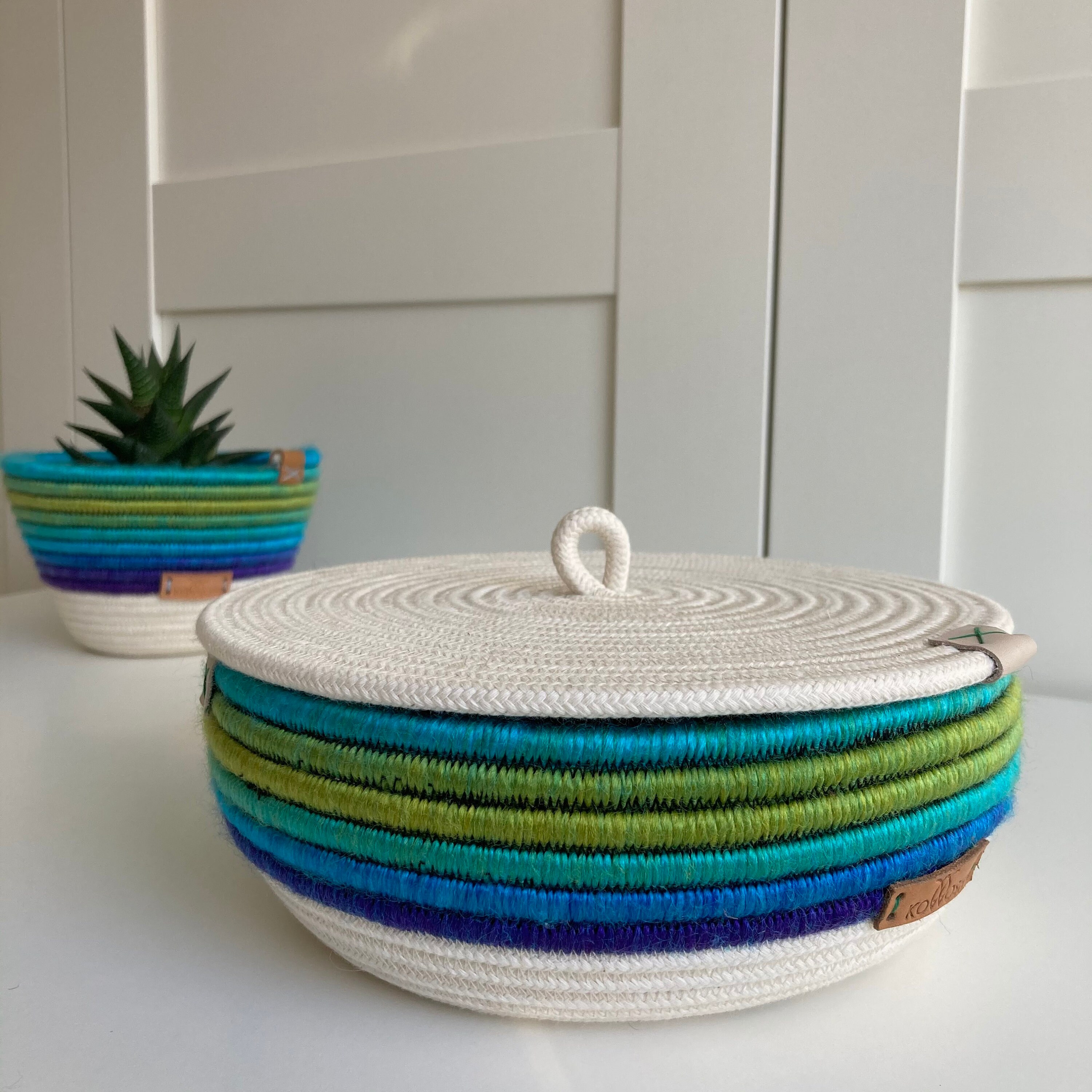 Ocean storage basket Small rope basket with lid Etsy