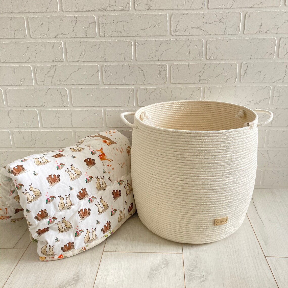 White laundry hamper Rope basket with handle Etsy