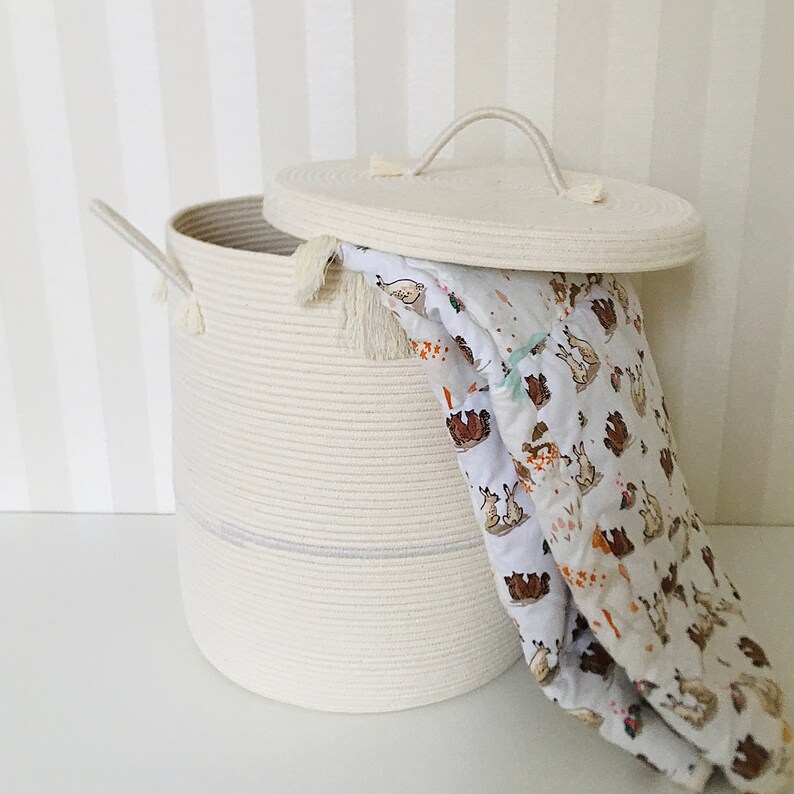 White laundry hamper Rope basket with lid | Etsy