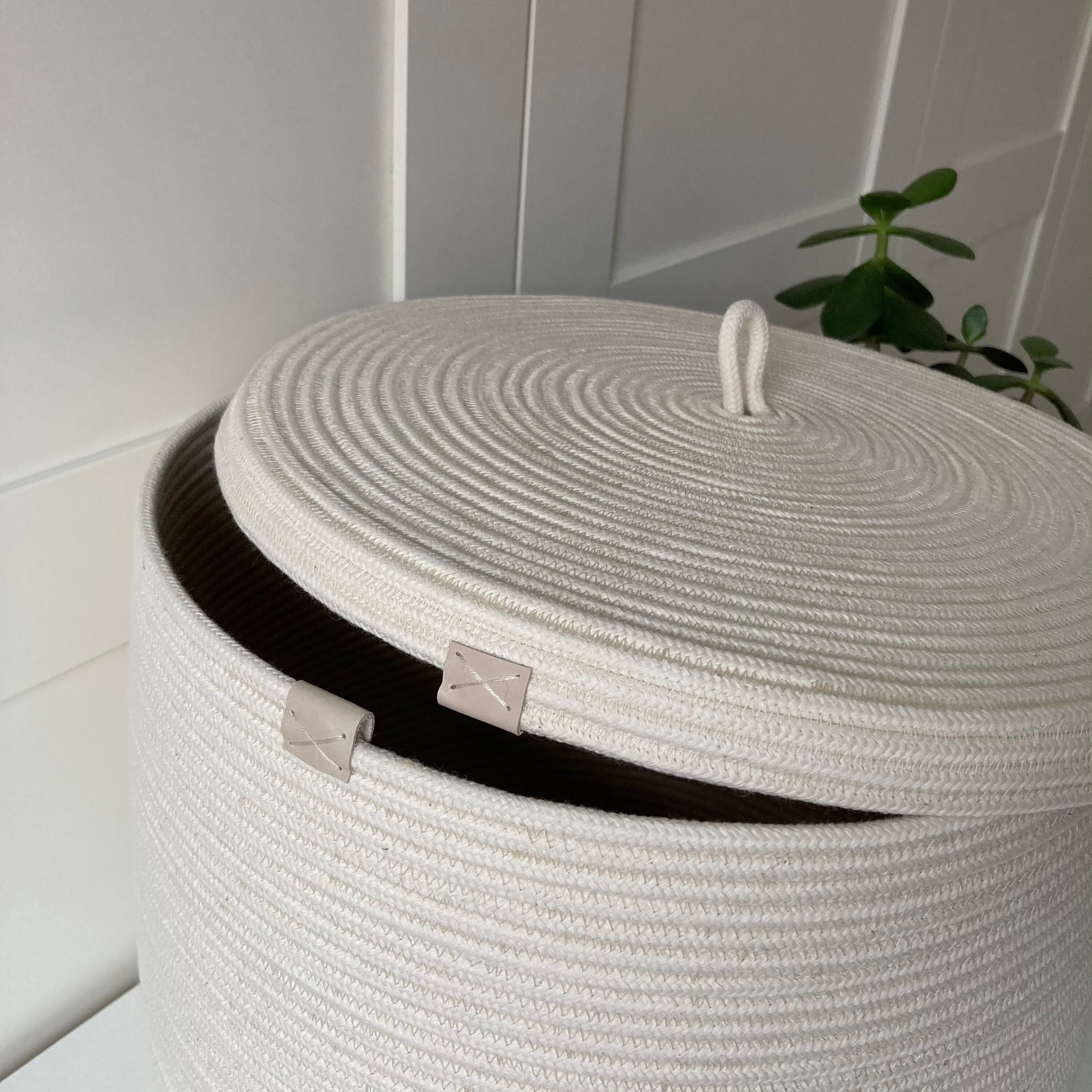 White laundry hamper Rope basket with lid Etsy