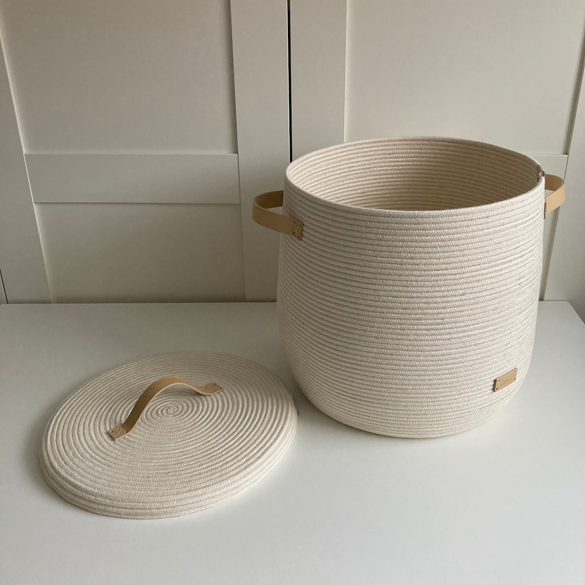 Blanket basket with lid White rope basket with handle Etsy