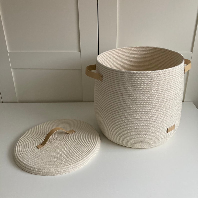 Blanket basket with lid White rope basket with handle Etsy
