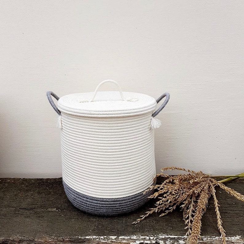 Large laundry basket with lid Rope basket with handle Etsy