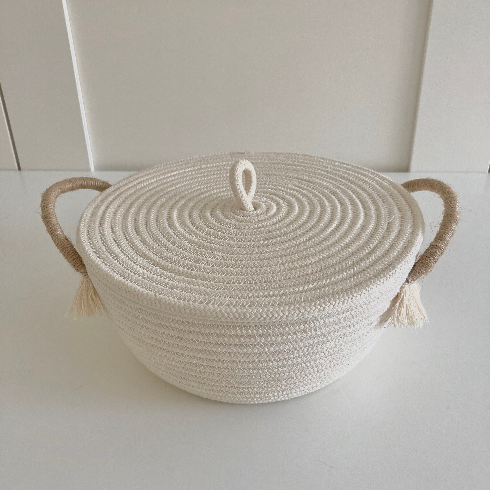 Cotton rope basket with lid and handles Etsy