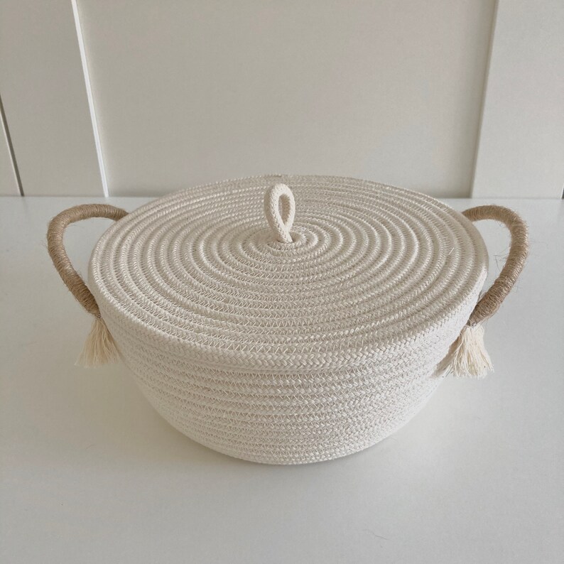 Cotton rope basket with lid and handles Etsy