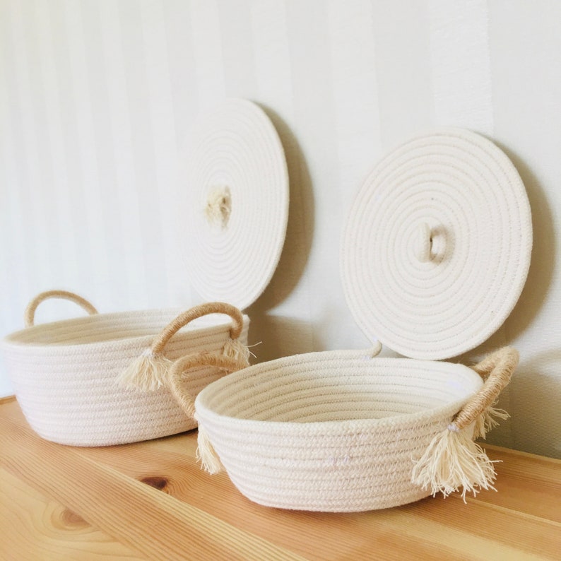 Cotton rope basket with lid and handles Etsy