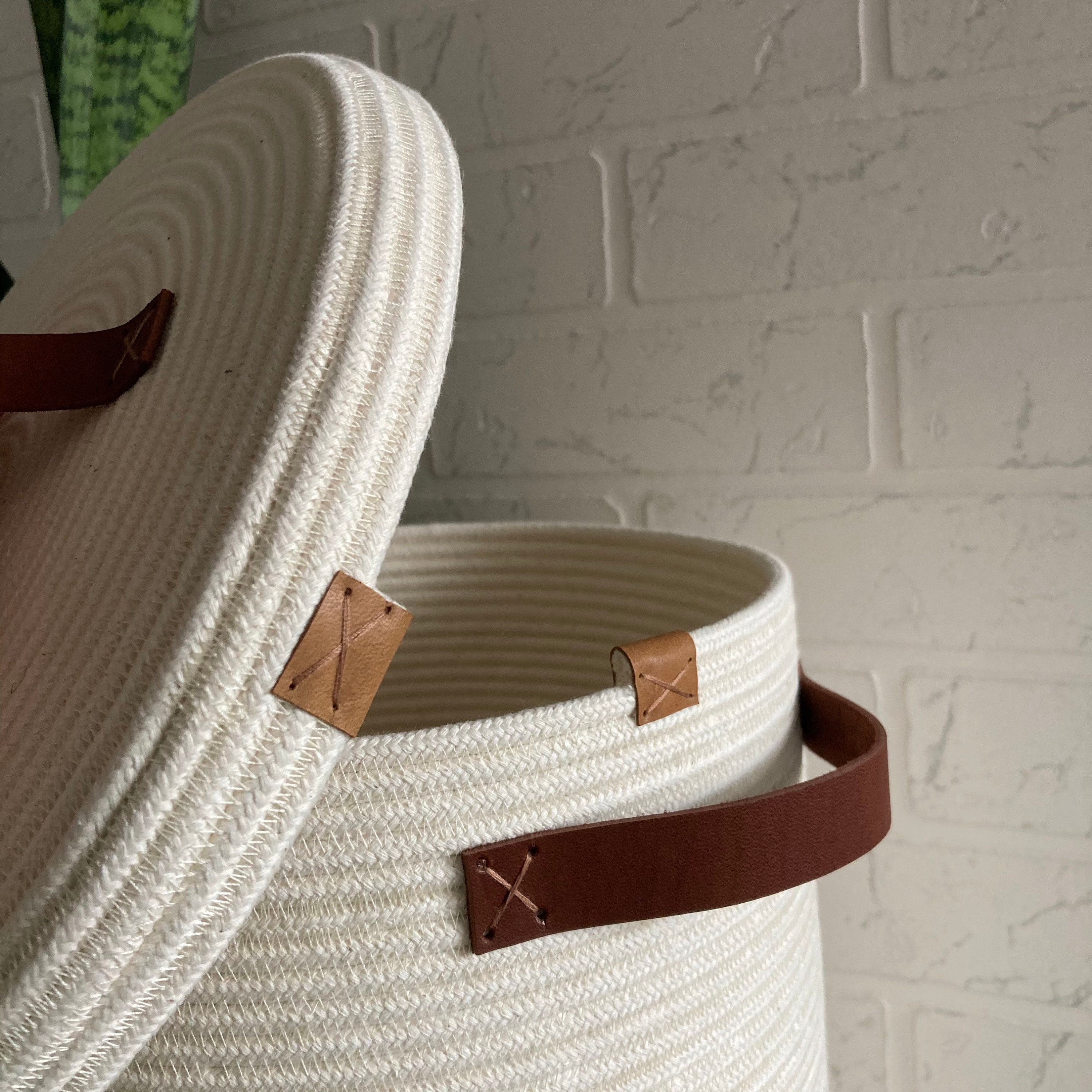 Rope Laundry Basket With Lid White Basket With Handle Cozy Etsy