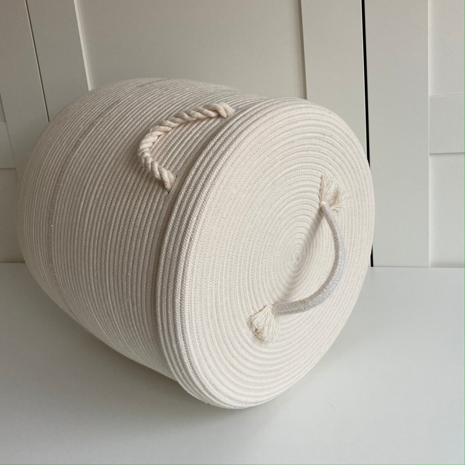 White laundry hamper Rope basket with lid Etsy