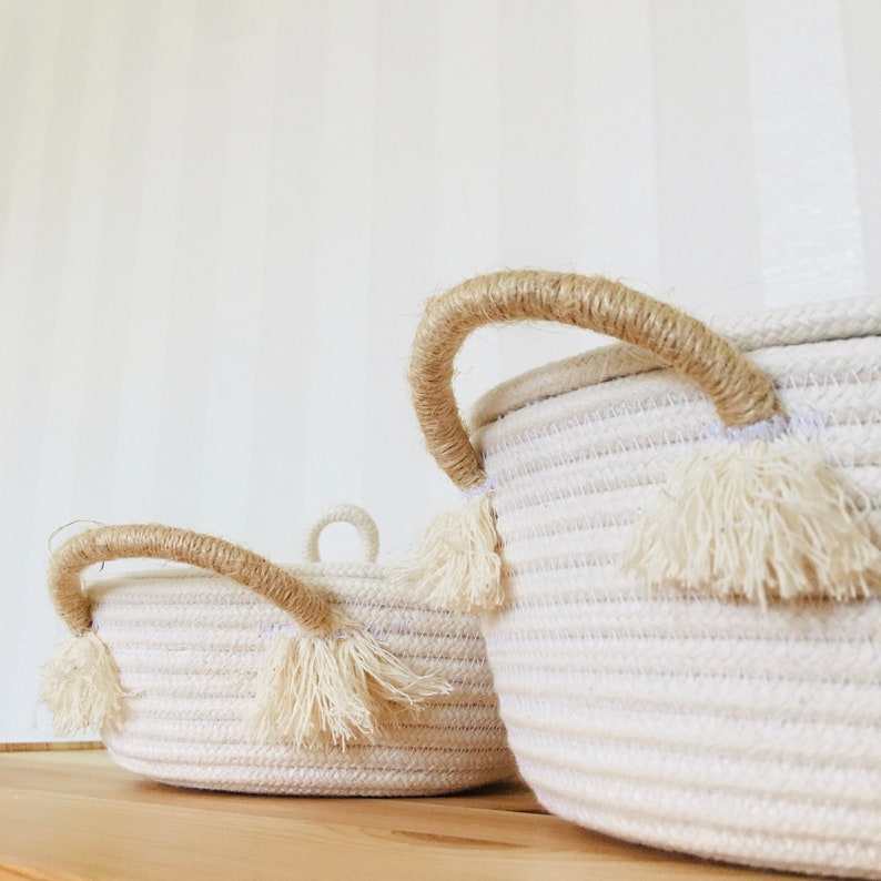Cotton rope basket with lid and handles Etsy
