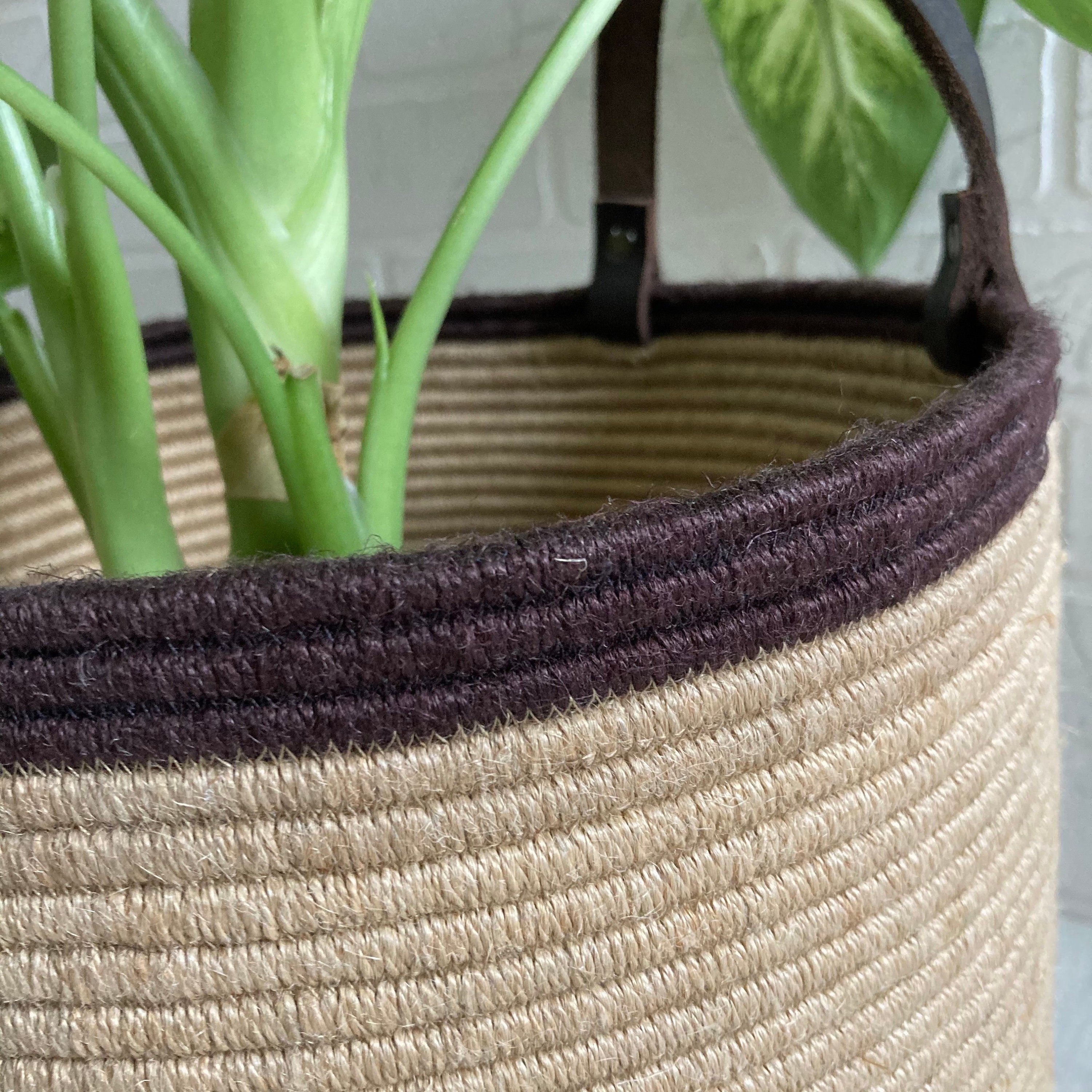 Jute basket with handle Floor plant basket Housewarming gift Etsy