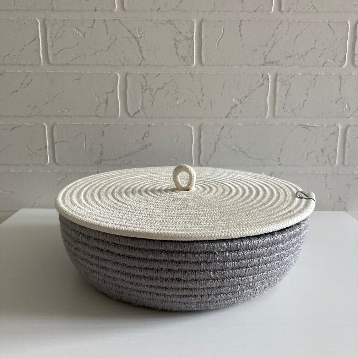Gray rope basket with lid Etsy