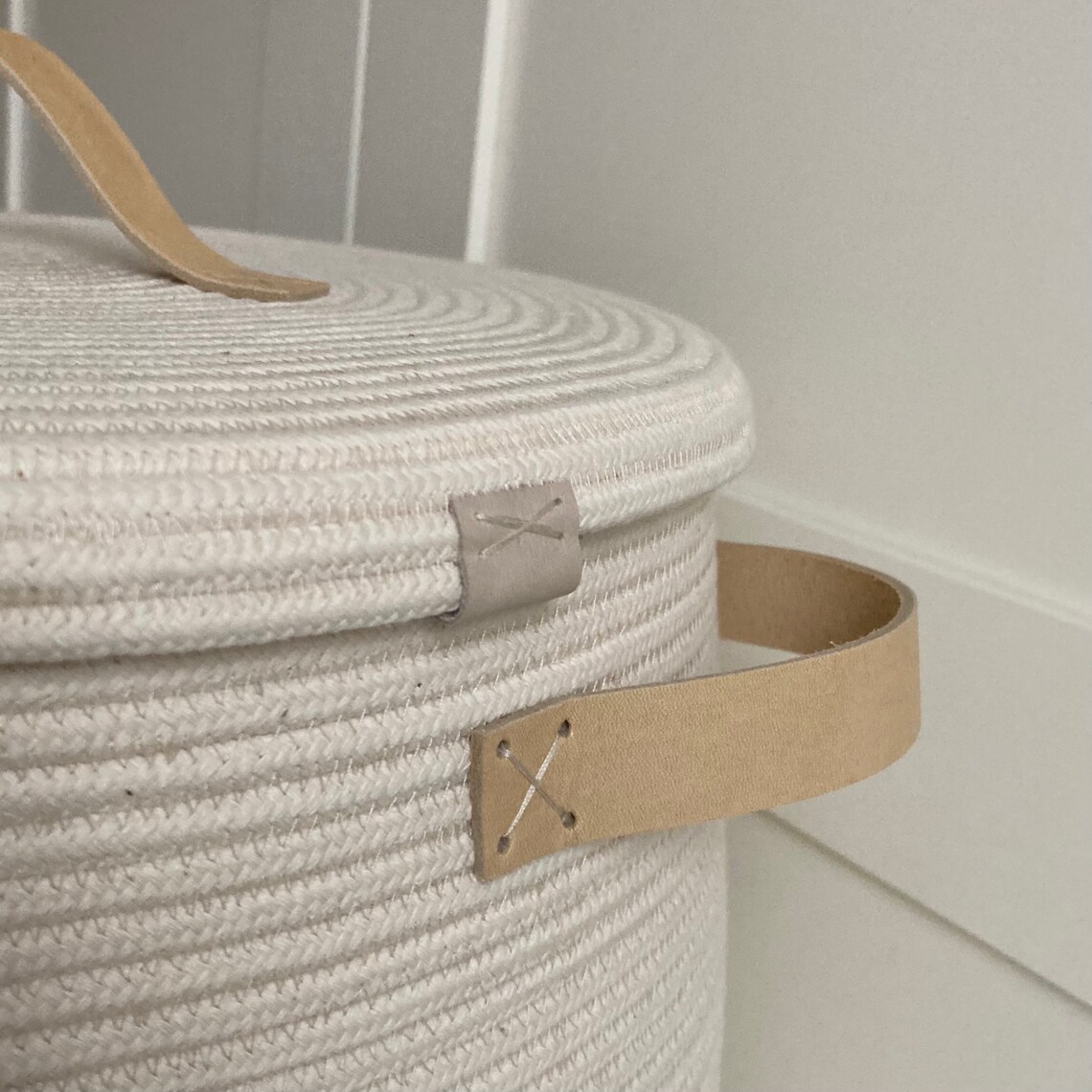 Blanket basket with lid White rope basket with handle Etsy