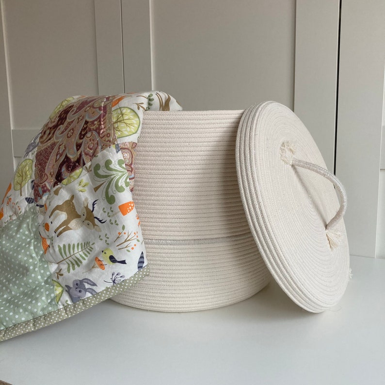 Blanket basket with lid White rope basket Etsy
