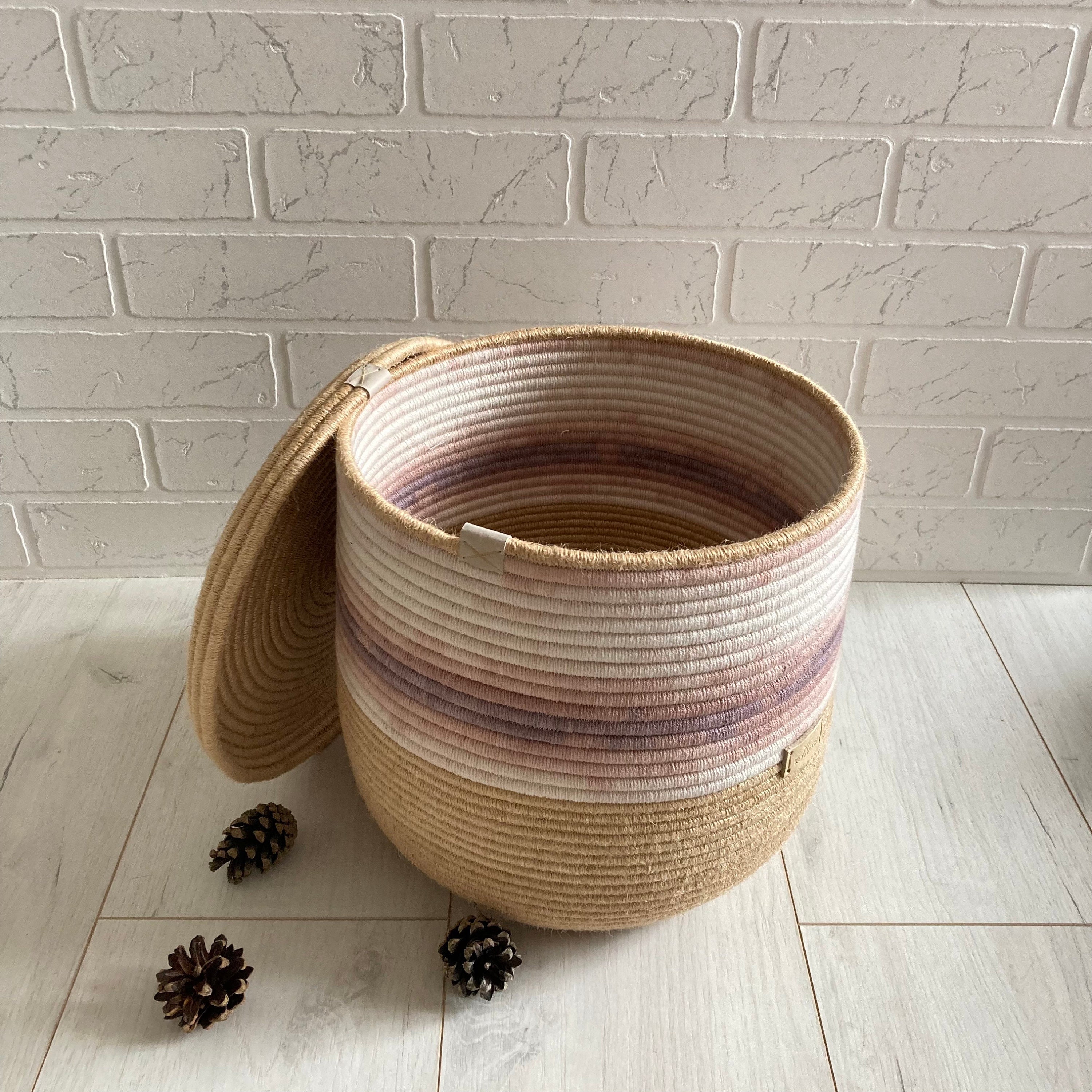 Large Rope Basket With Lid Housewarming Gift Cozy Basket Etsy