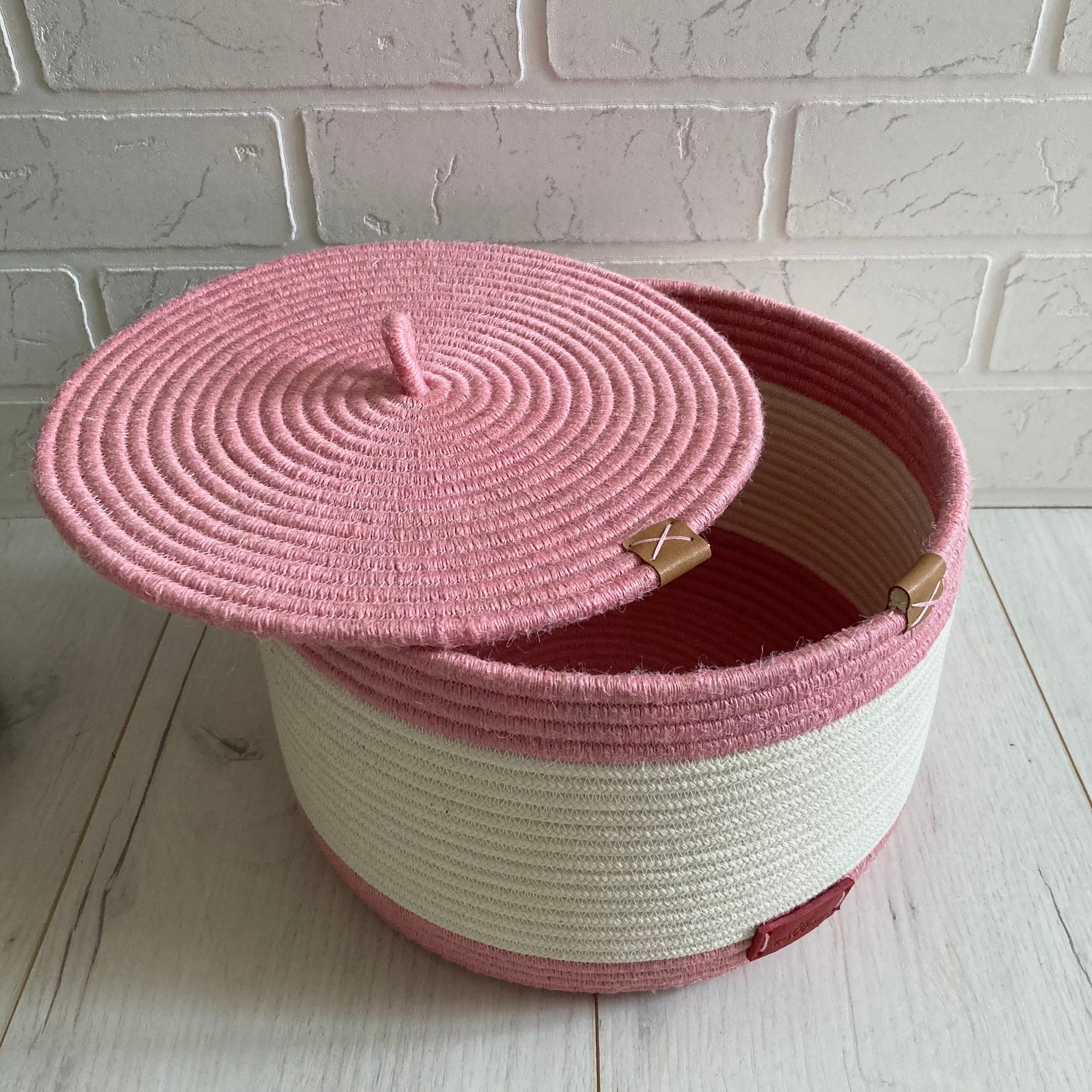 Pink Nursery Basket Cotton Rope Basket With Lid Etsy
