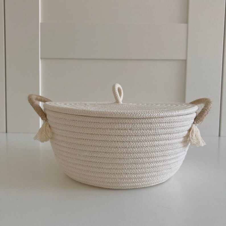 Cotton rope basket with lid and handles Etsy