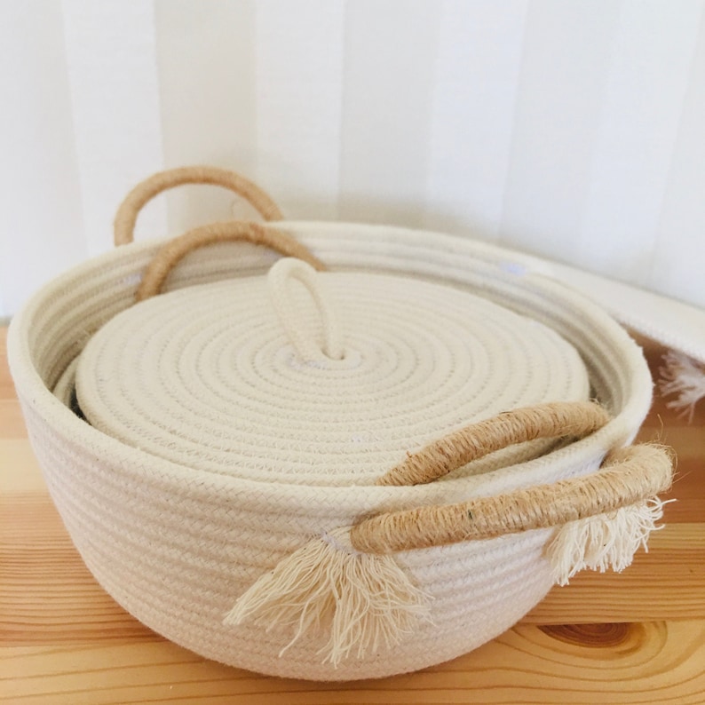 Cotton rope basket with lid and handles Etsy