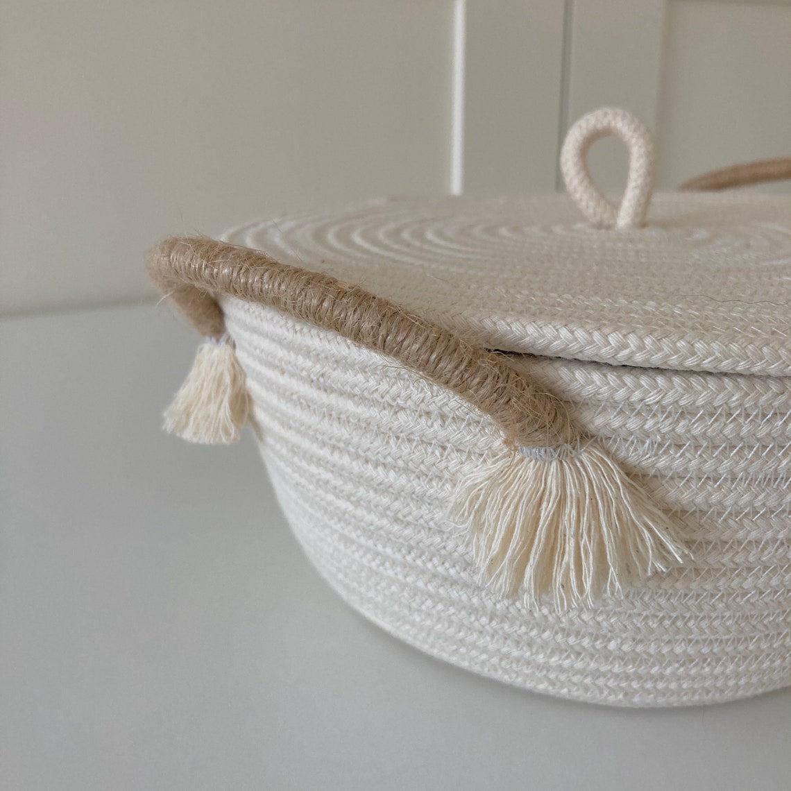 Cotton rope basket with lid and handles Etsy