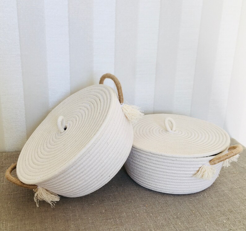 Mask storage basket with lid Organizer basket with handle Rope Etsy