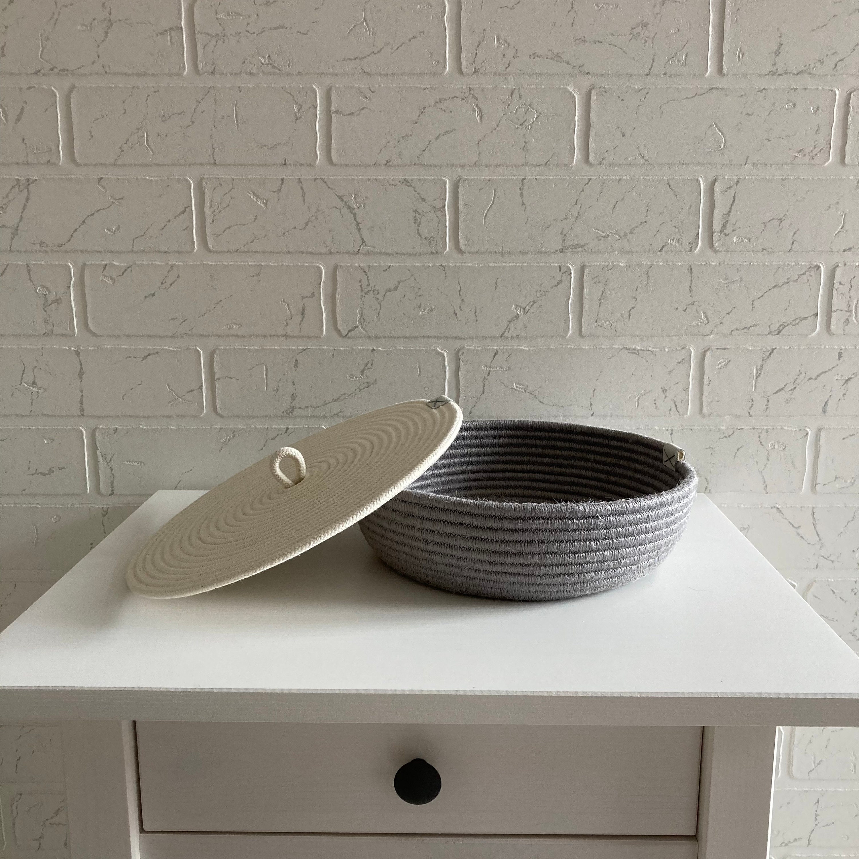 Gray Rope Basket With Lid Etsy