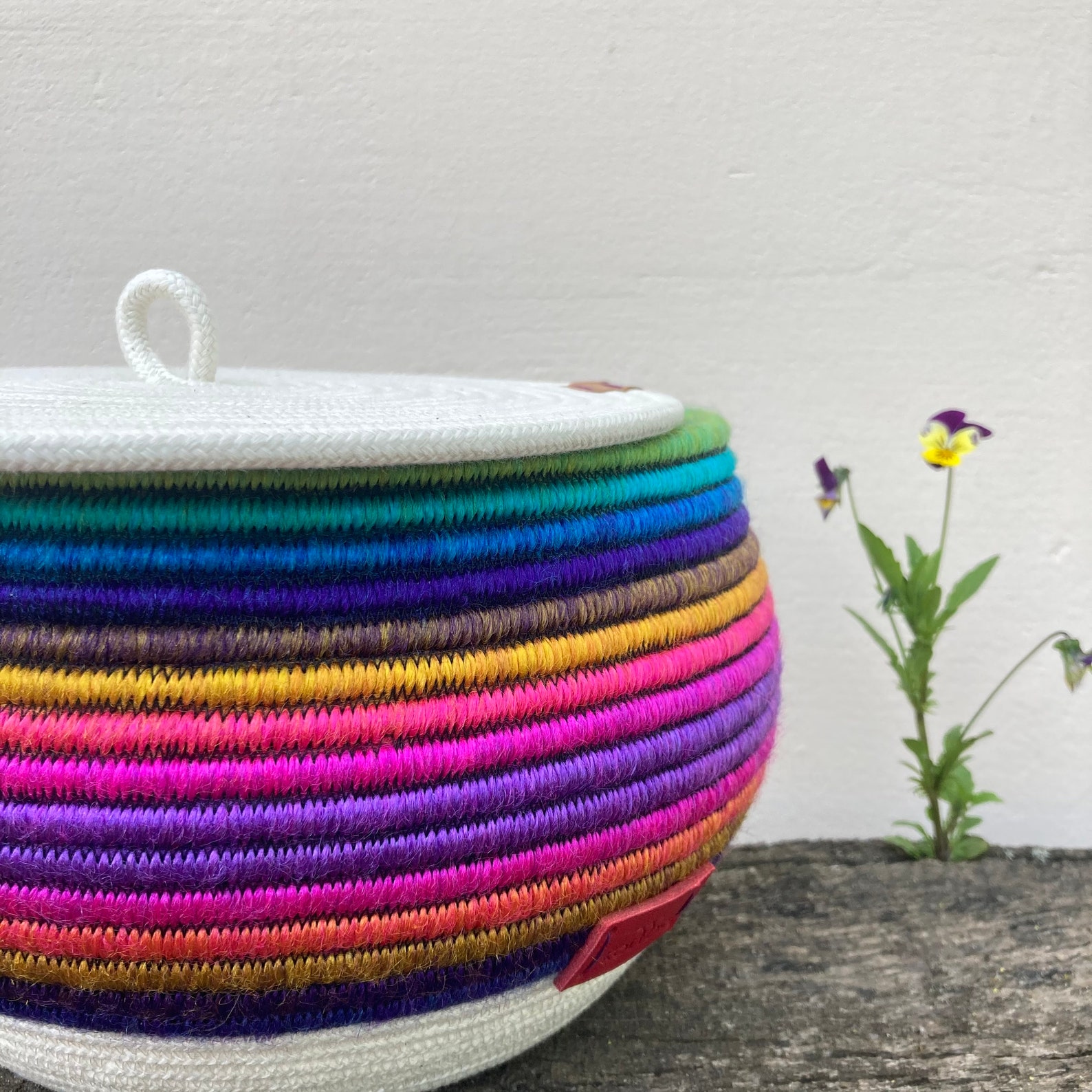 Rainbow rope basket with lid Kids room decor Etsy
