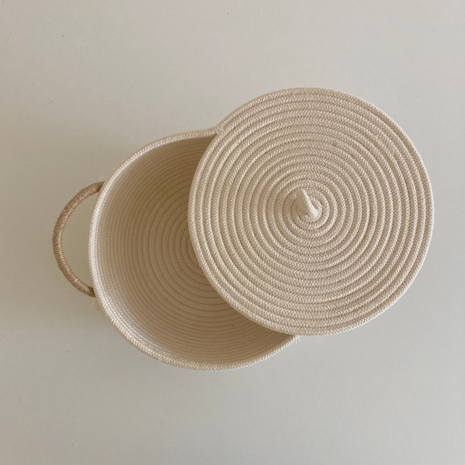 Cotton rope basket with lid and handles Etsy