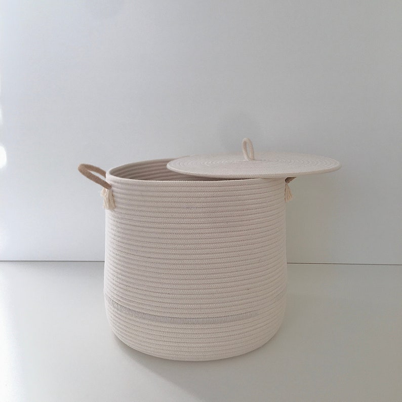 Laundry hamper Rope basket with lid Etsy