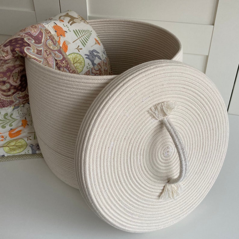 Blanket basket with lid White rope basket Etsy