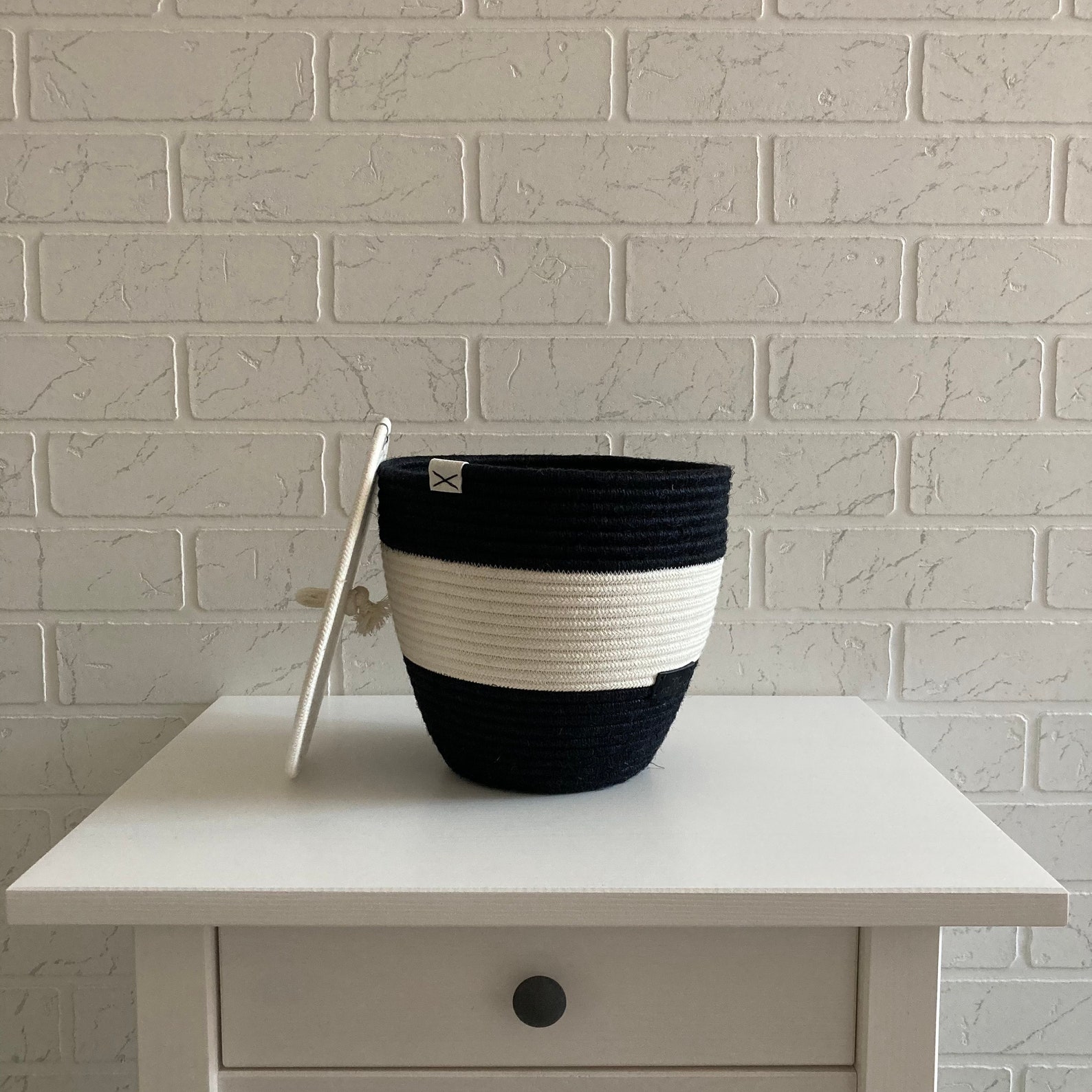 Cotton rope basket Monochrome storage basket with lid Etsy