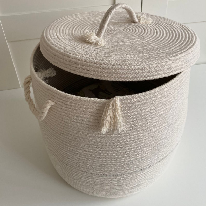 Blanket basket with lid White rope basket Etsy