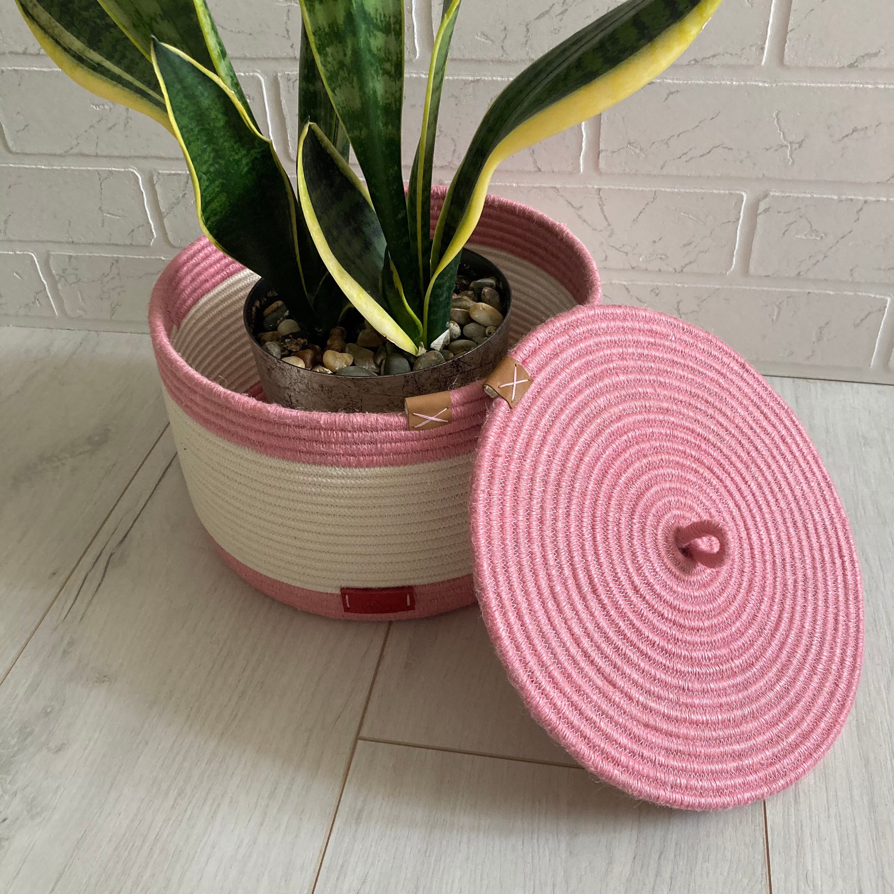 Pink Nursery Basket Cotton Rope Basket With Lid Etsy