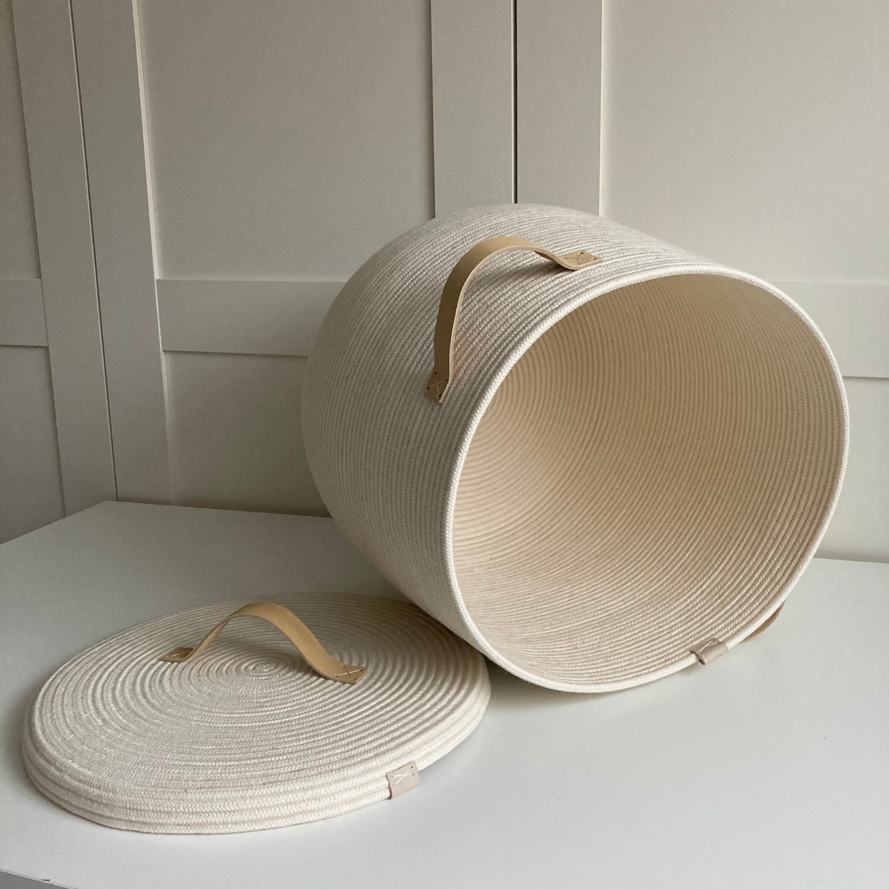 Blanket basket with lid White rope basket with handle Etsy